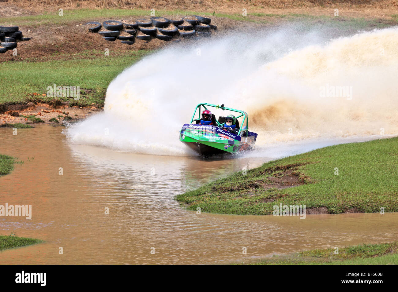 Australian Jet Sprint Boat championship timed sprint runs on enclosed