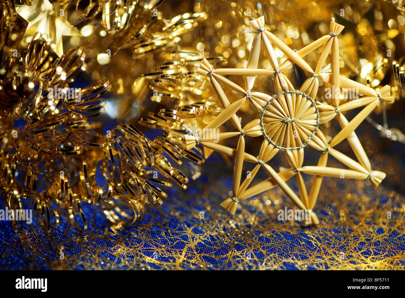 Christmas decorations with a star made of straw Stock Photo