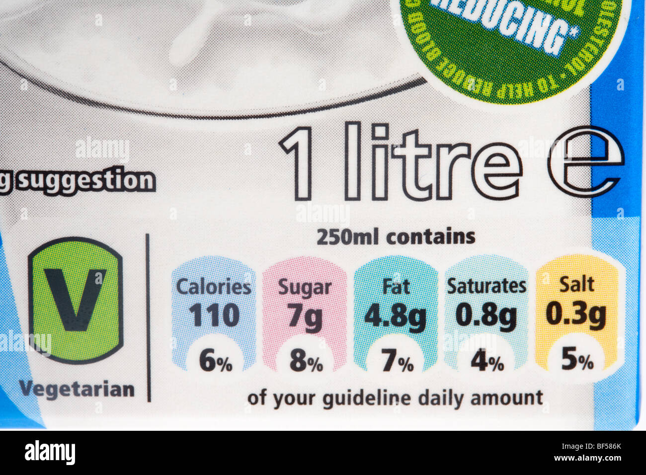 percentage of guideline daily amount food label on a carton of soya milk in the uk Stock Photo