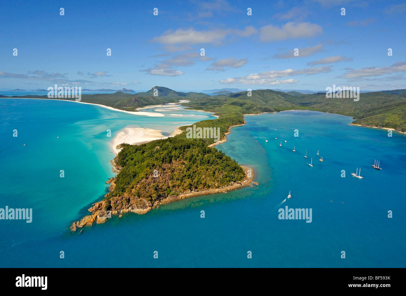 Aerial view of Whitehaven Beach, Whitsunday Island, right Hook Island