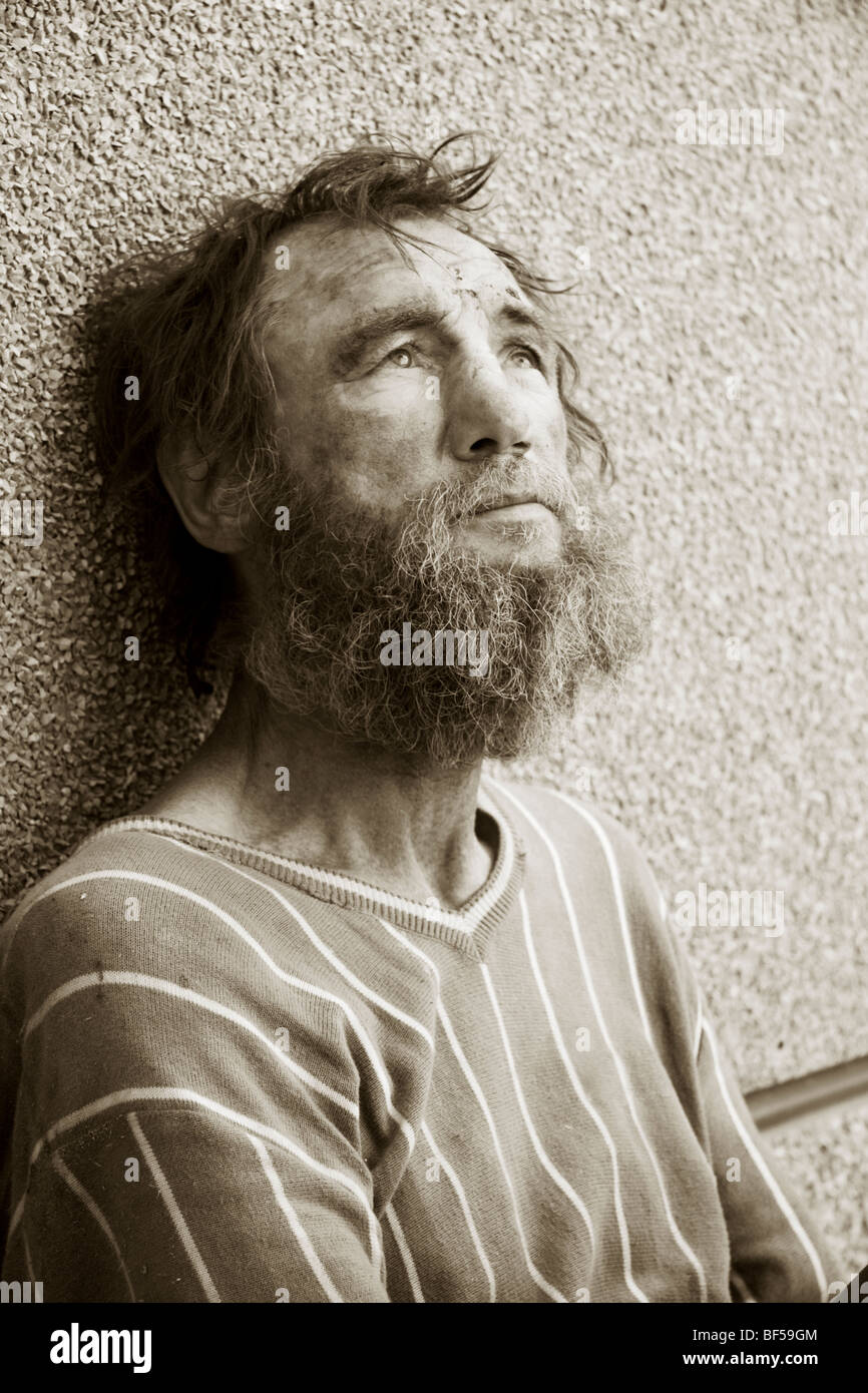 Despair of the poor homeless. Stock Photo