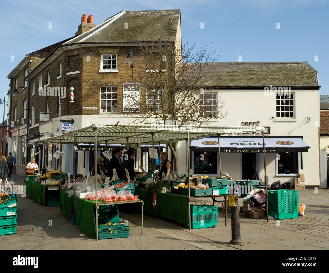 Weekly market in Hertford, England Stock Photo