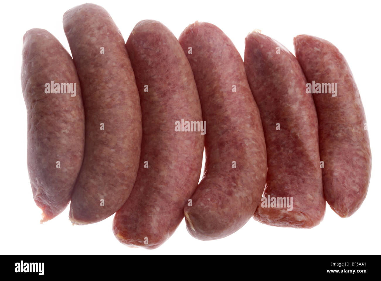 raw links of pork sausage from organic british saddleback pigs reared in ireland Stock Photo
