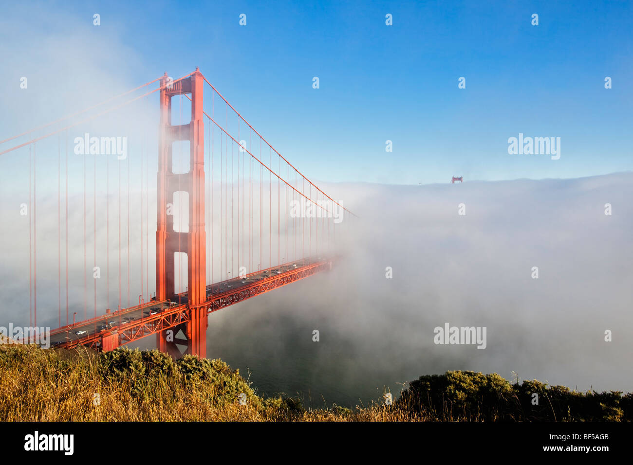 Golden Gate Bridge in the fog, San Francisco, California, USA, America Stock Photo