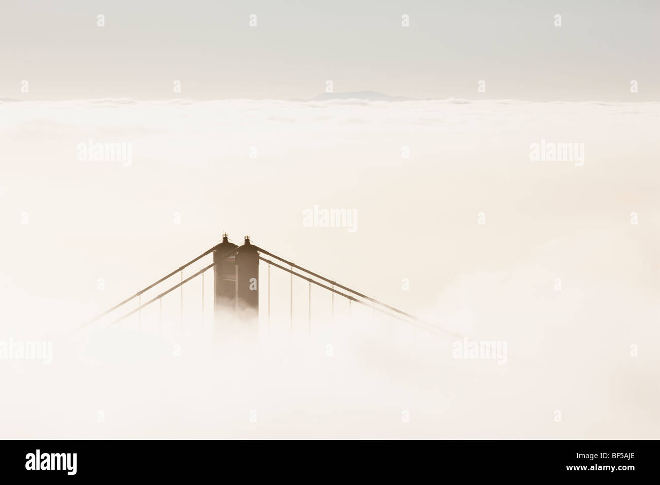 Bridge piers of the Golden Gate Bridge in Fog, San Francisco, California, USA, America Stock Photo