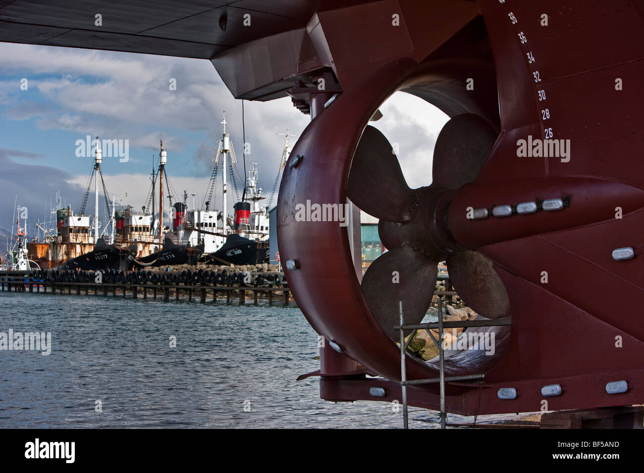 Propeller of fishing trawler at shipyard, Reykjavik, Iceland Stock