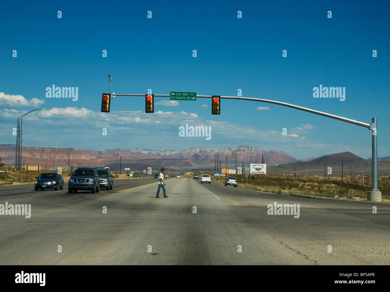 Crossroad along Route 15, Utah Stock Photo