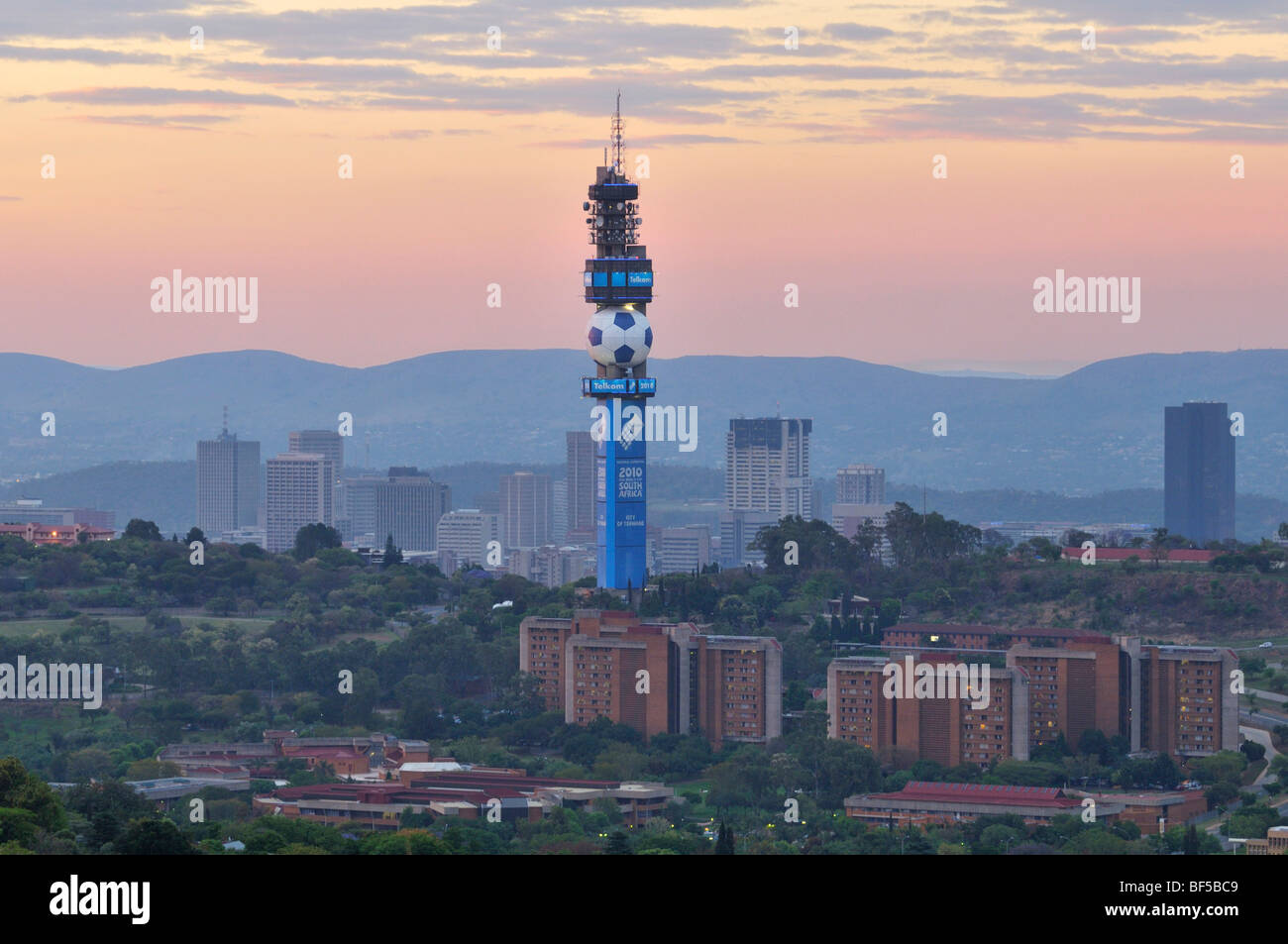 TV Tower of the South African Telecom with a football motif in Pretoria, host city of the FIFA World Cup 2010, Pretoria, South  Stock Photo