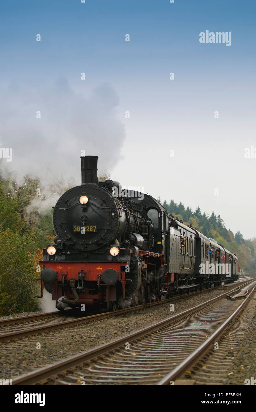 Historic steam locomotive 38 2267, Solingen, North Rhine-Westphalia, Germany, Europe Stock Photo