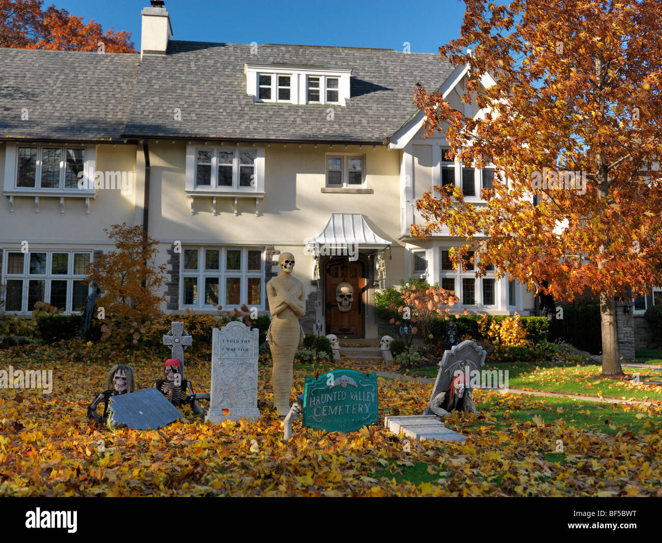Decorated for Halloween House in Toronto, Ontario, Canada Stock Photo
