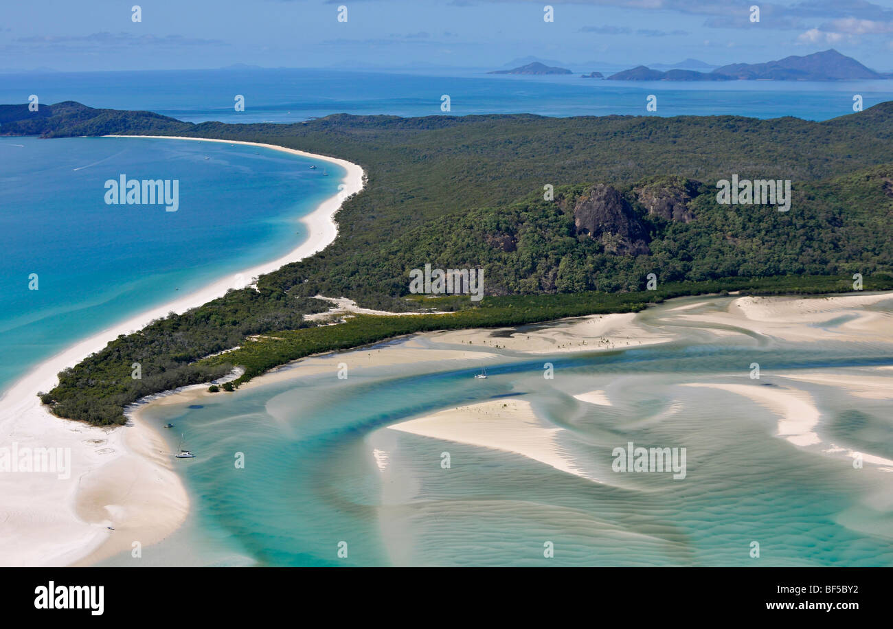 Aerial view of Whitehaven Beach, Whitsunday Island, right Hook Island