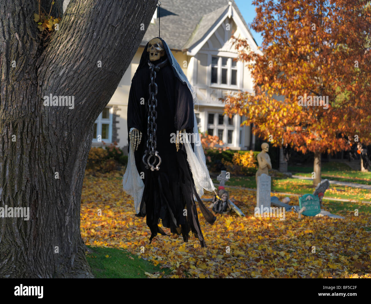 Decorated for Halloween House Stock Photo - Alamy