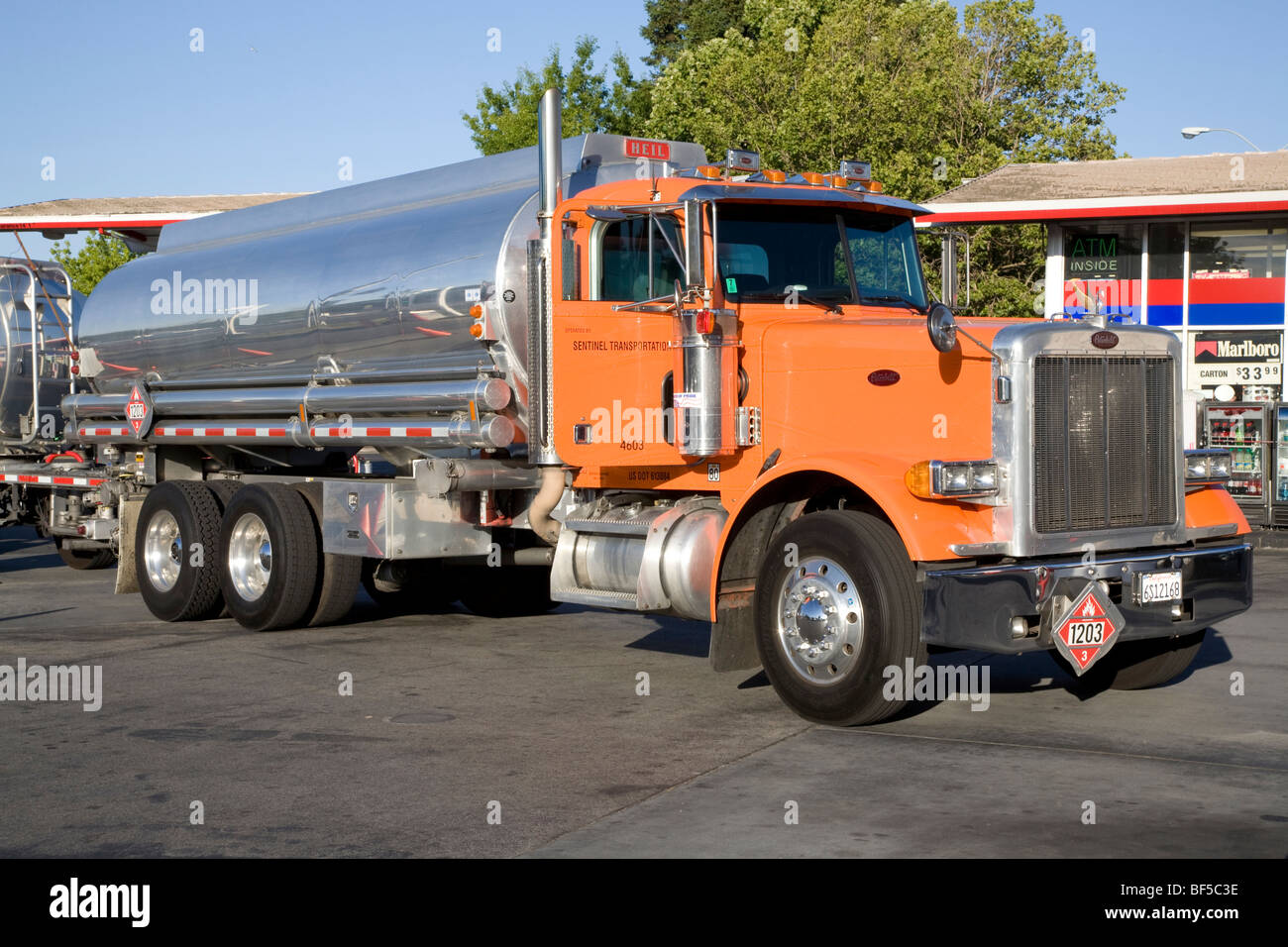 A gas delivery truck at a gas station. Mountain View, California, USA