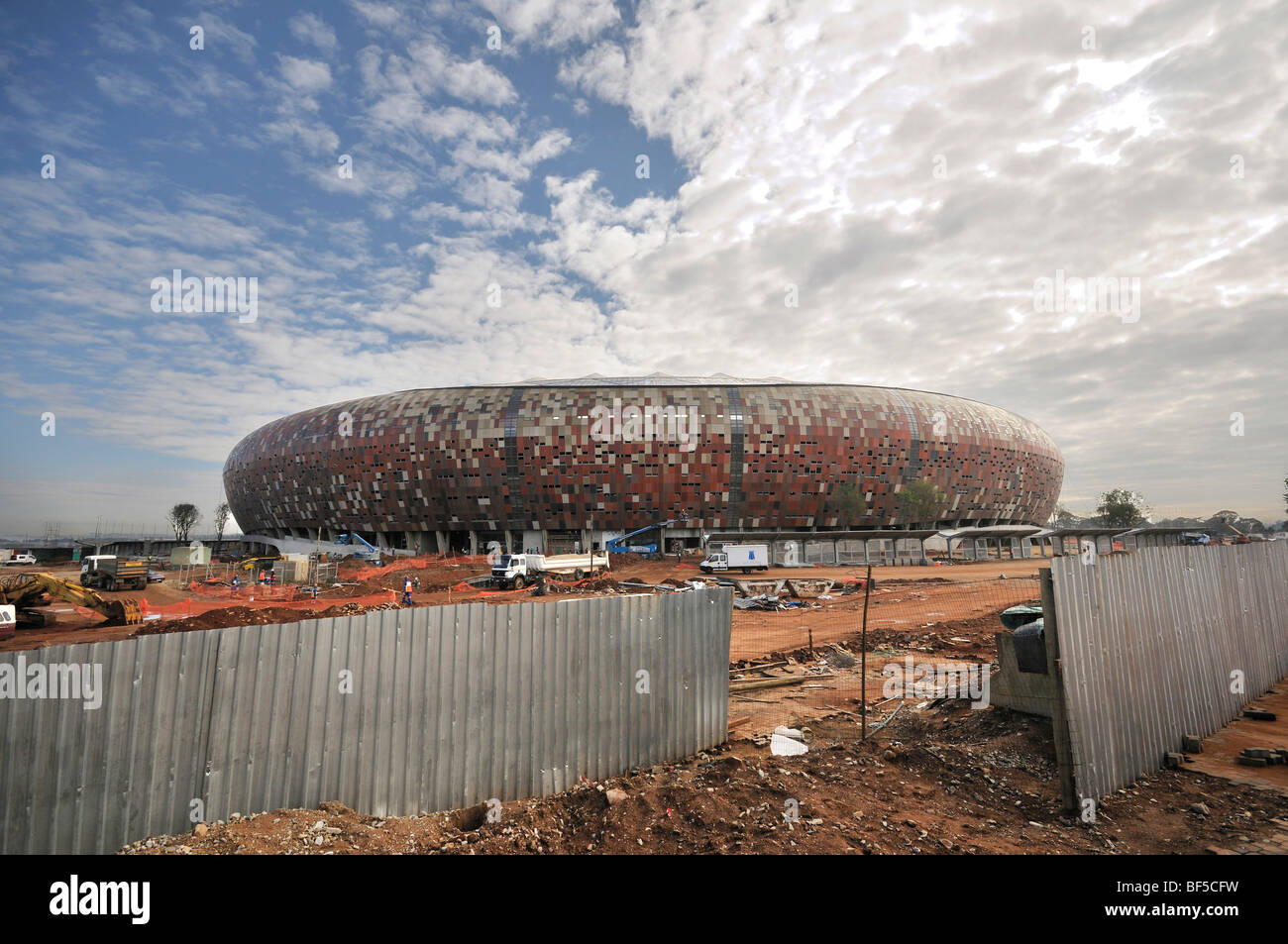 FIFA World Cup 2010, construction site of the Soccer City Stadium in the Soweto district, Johannesburg, South Africa, Africa Stock Photo