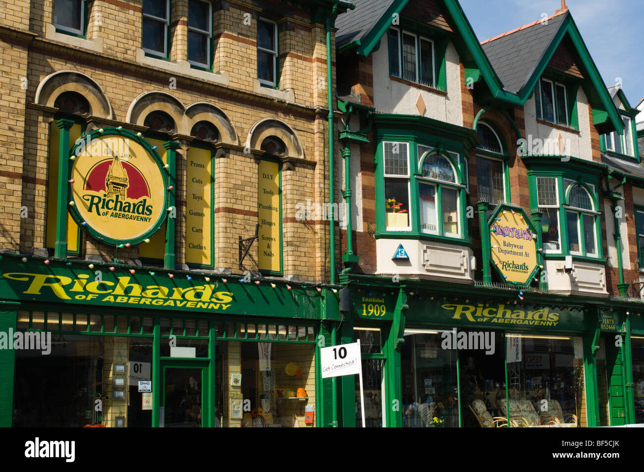 Shops in the High Street in Abergavenny Stock Photo Alamy