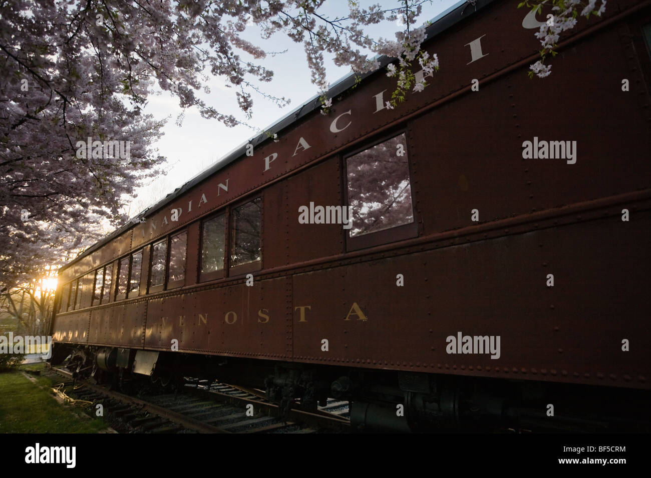 The Venosta, a restored sleeping car train at Port Moody Station Museum, Port Moody, British Columbia, Canada Stock Photo