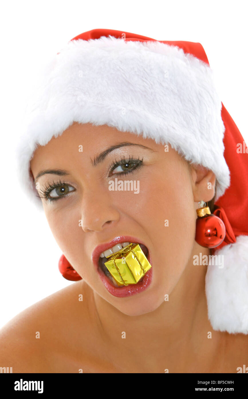 junge Frau als Nikolaus, young woman as sexy santa claus Stock Photo - Alamy