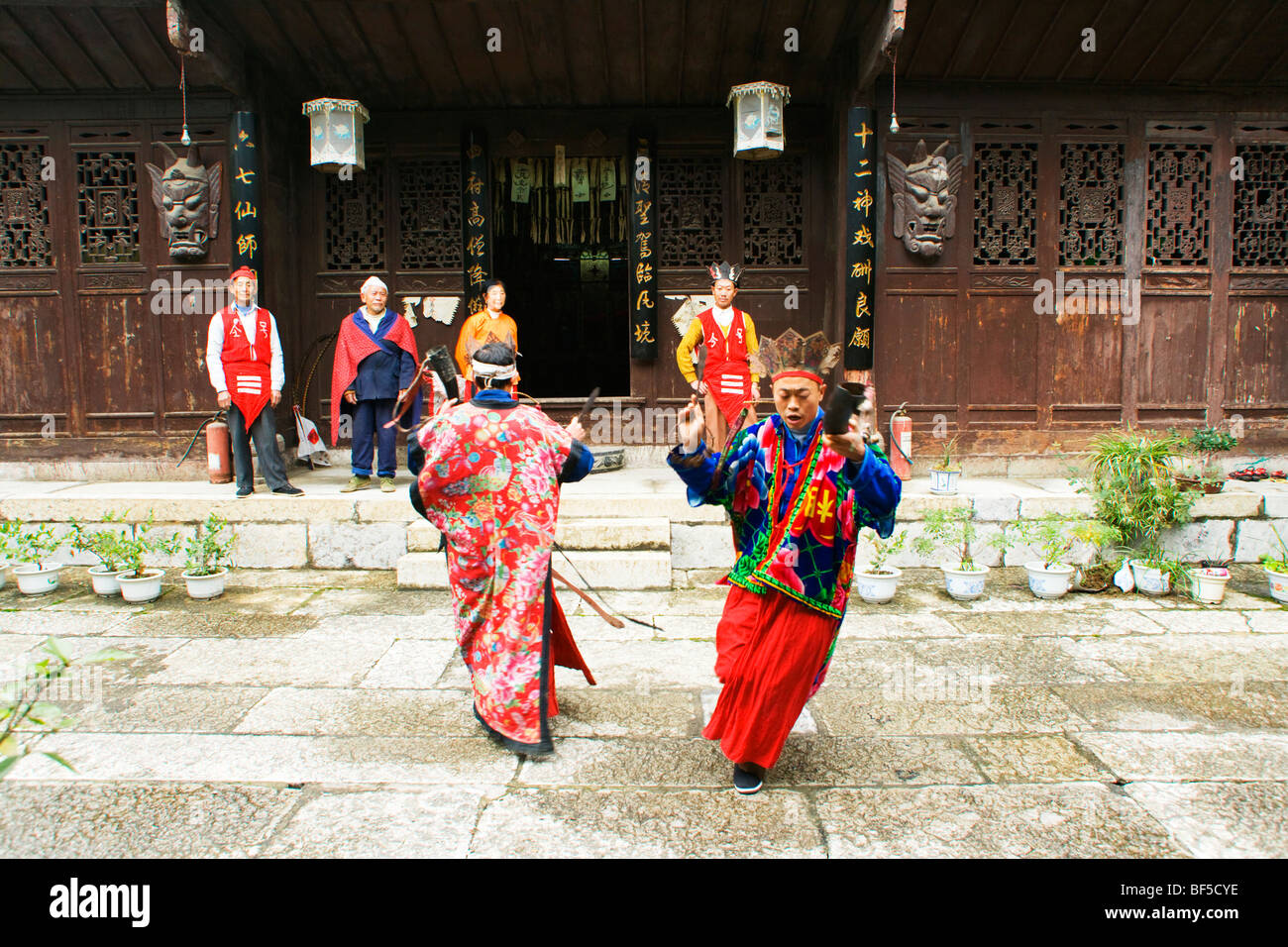 Ritual before Nuo Opera performance, Guizhou Province, China Stock ...