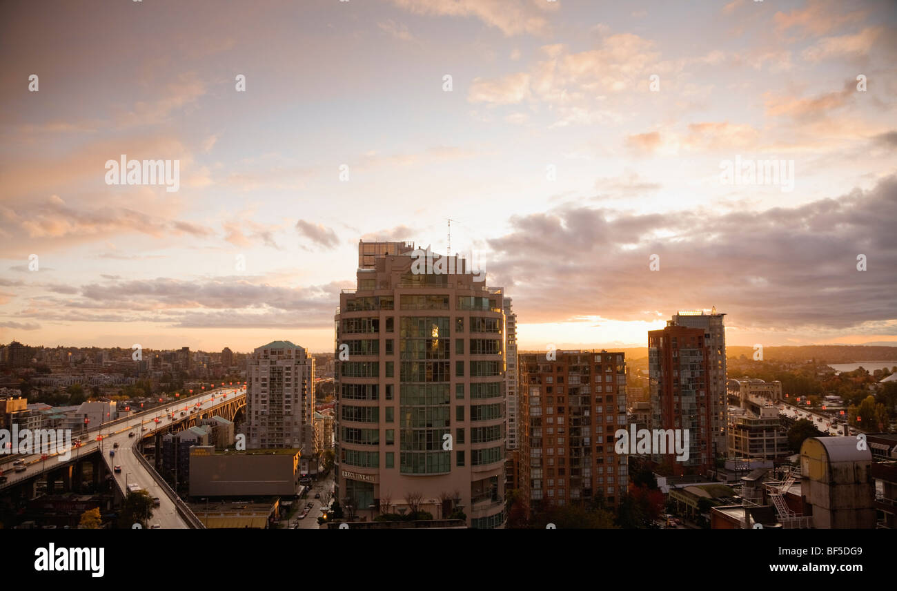 Looking south over the Granville and Burrard Street Bridges, Vancouver, British Columbia, Canada Stock Photo
