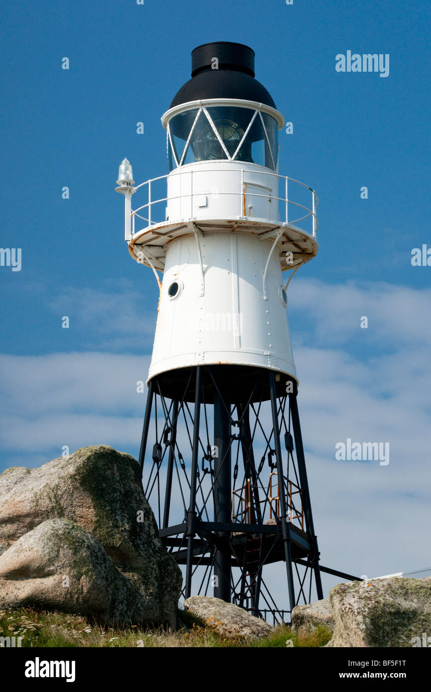 Peninnis Lighthouse on St. Mary's, Isles of Scilly Stock Photo