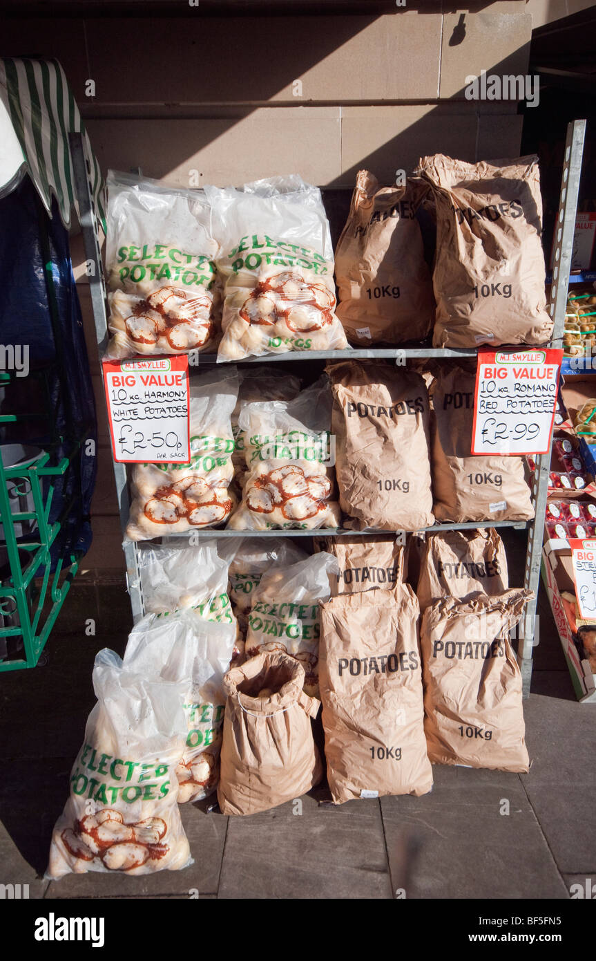 10KG sacks of potatoes Stock Photo