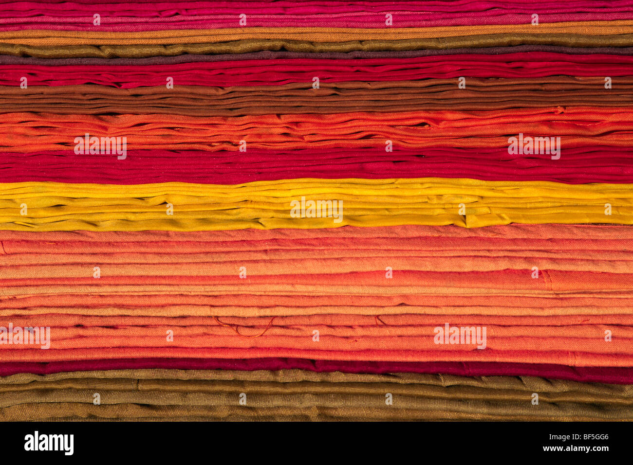 India, Uttarakhand, Rishikesh, souvenir stall, indian fabric close up Stock Photo