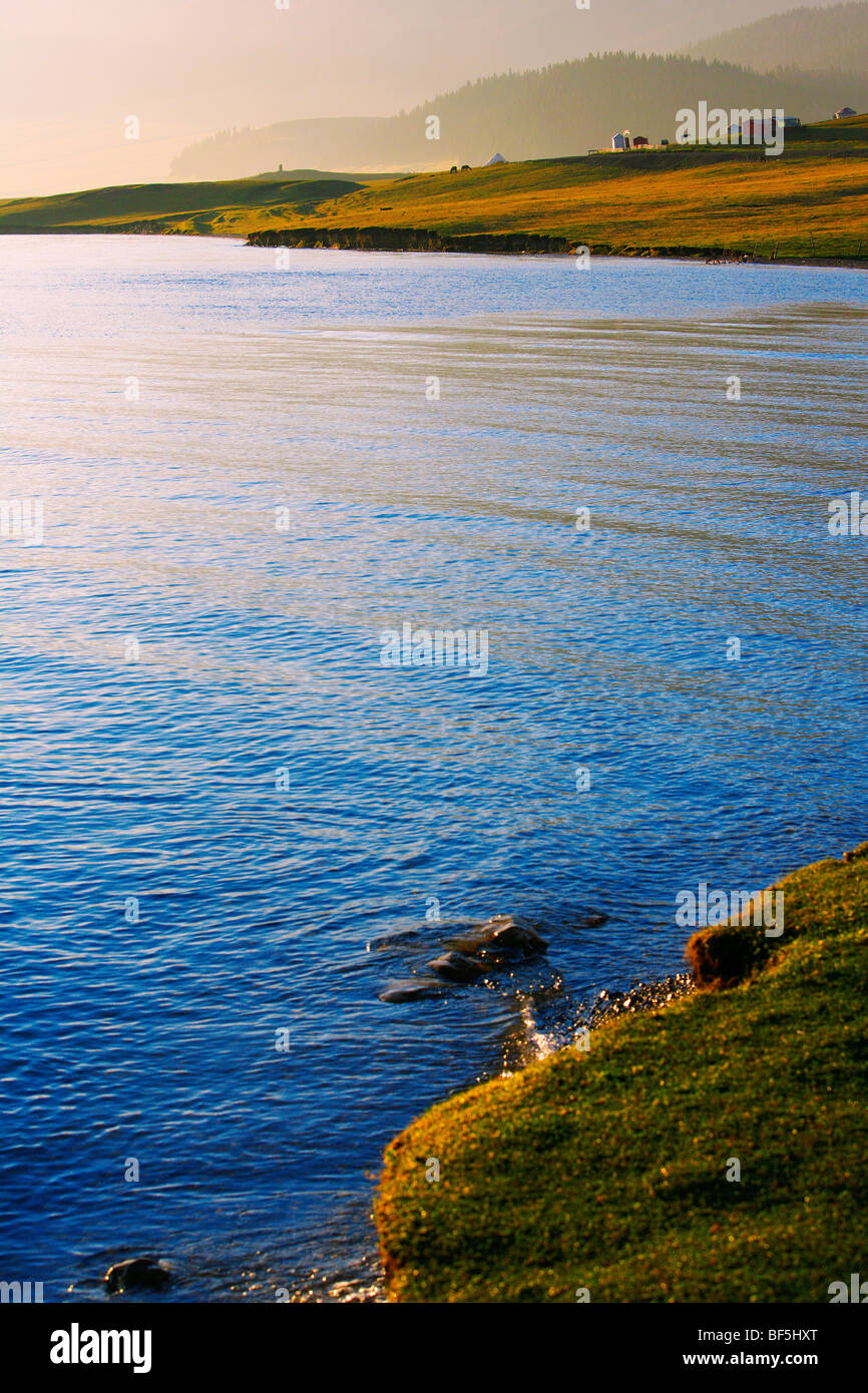 Sailimu Lake in sunset, Bortala Mongol Autonomous Prefecture, Xinjiang Uyghur Autonomous Region, China Stock Photo