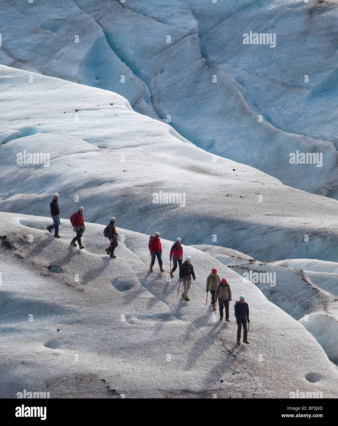 Hiking on Svinafellsjokull Glacier, Iceland Stock Photo