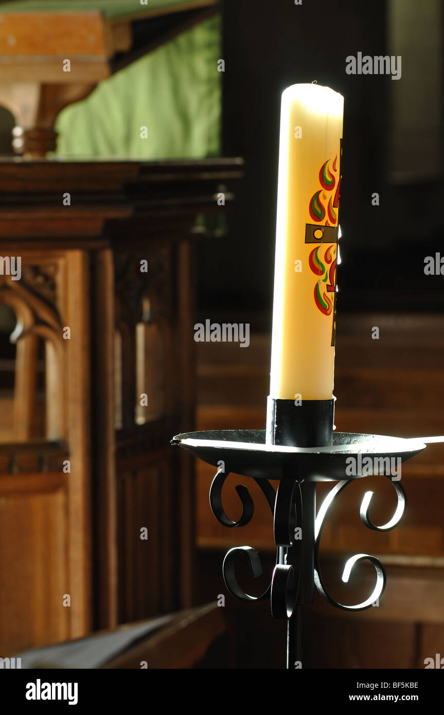 Candle in St. Giles Church, Packwood, Warwickshire, England, UK Stock