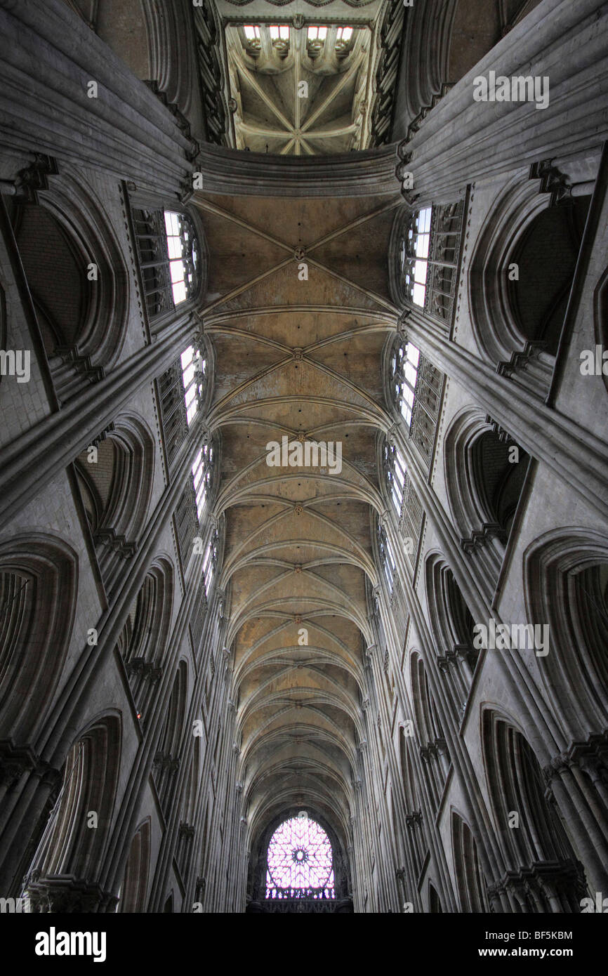 Ceiling of the nave of a Gothic cathedral, Rouen, Normandy, France, Europe Stock Photo