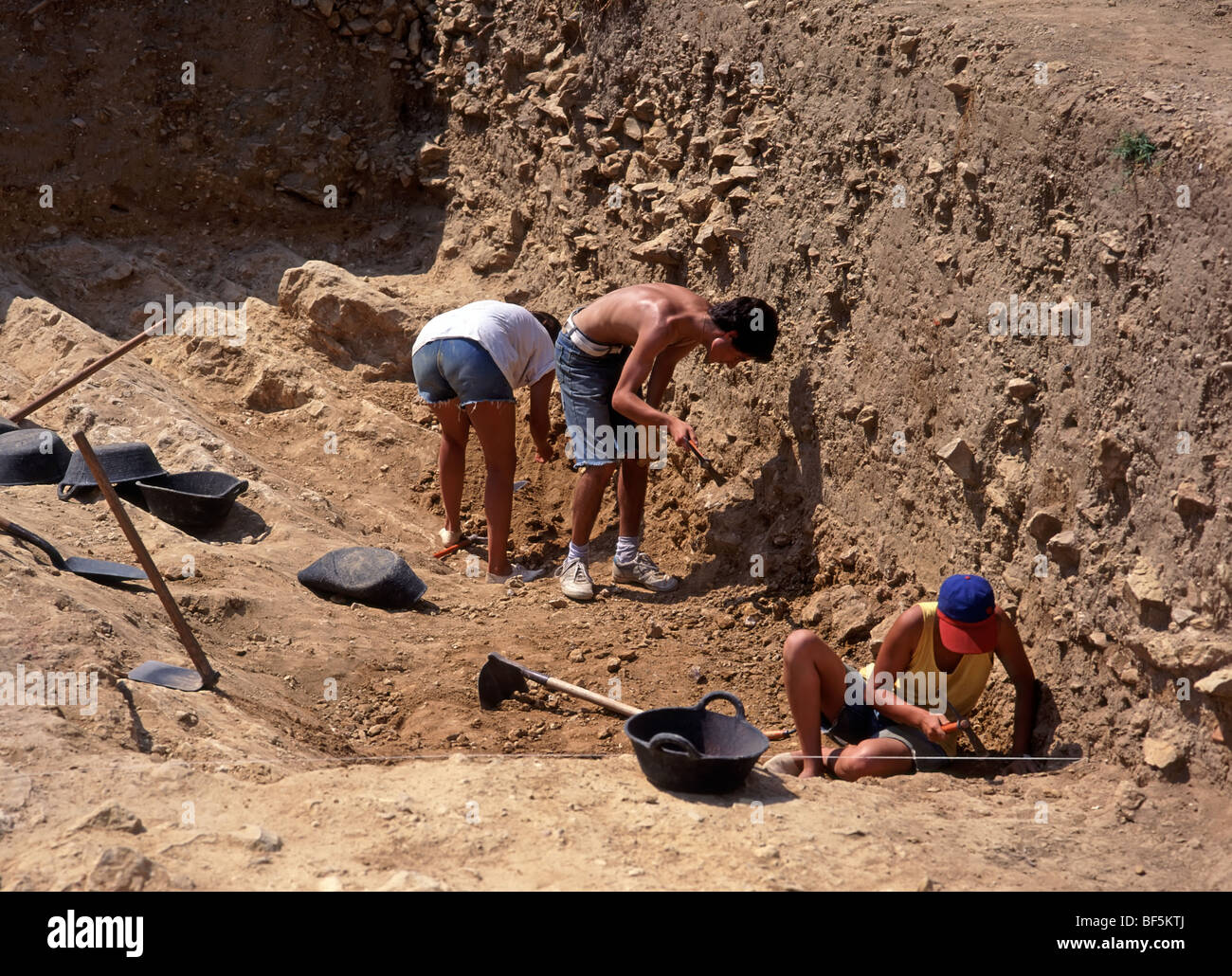 Archaeological dig in progress at Empuries site of early Greek and Roman settlements Stock Photo