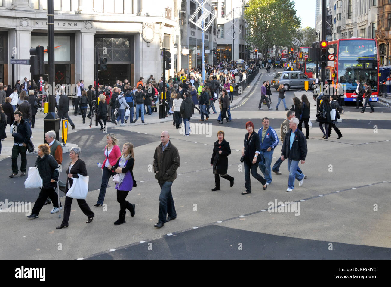 Oxford Circus diagonal pedestrian crossings seen on official opening day Stock Photo