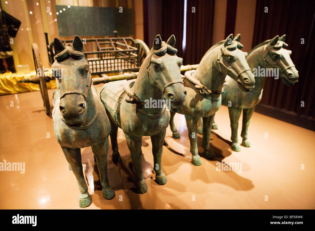 Chinese ancient bronze chariot in The Art Of War Culture City Of China, Huimin County, Binzhou City, Shandong, China Stock Photo