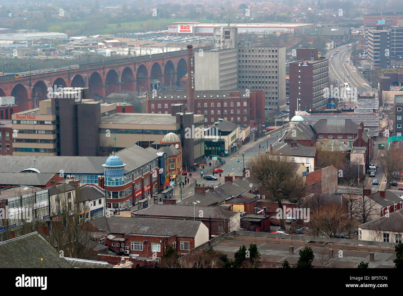 England, Cheshire, Stockport, Town Centre, A6, Wellington Road South and North Rail Viaduct England, Cheshire, Stockport, Town Centre, A6, Wellington Road South and North Rail Viaduct