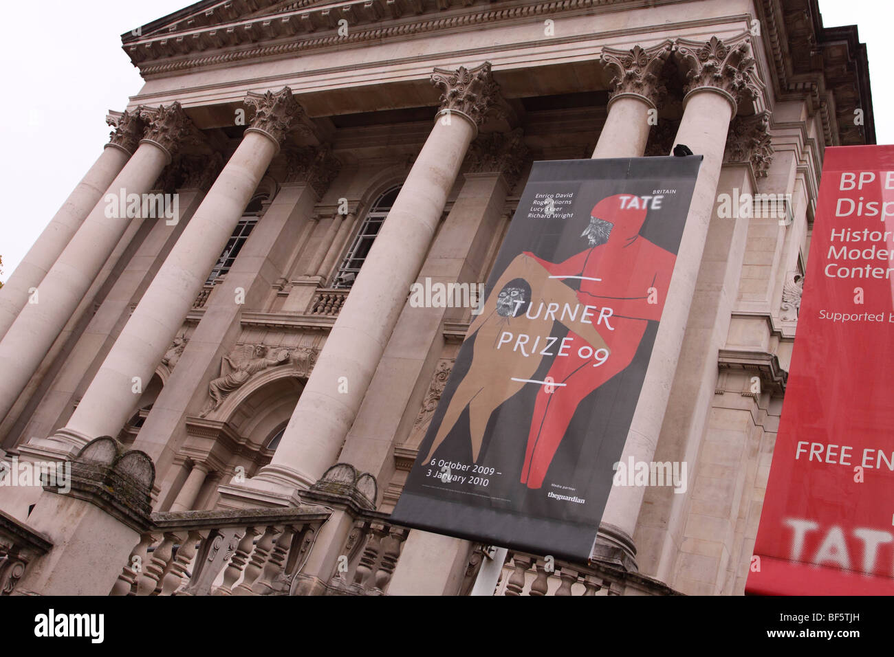 Tate Britain with Turner Prize 2009 exhibition poster London Stock Photo