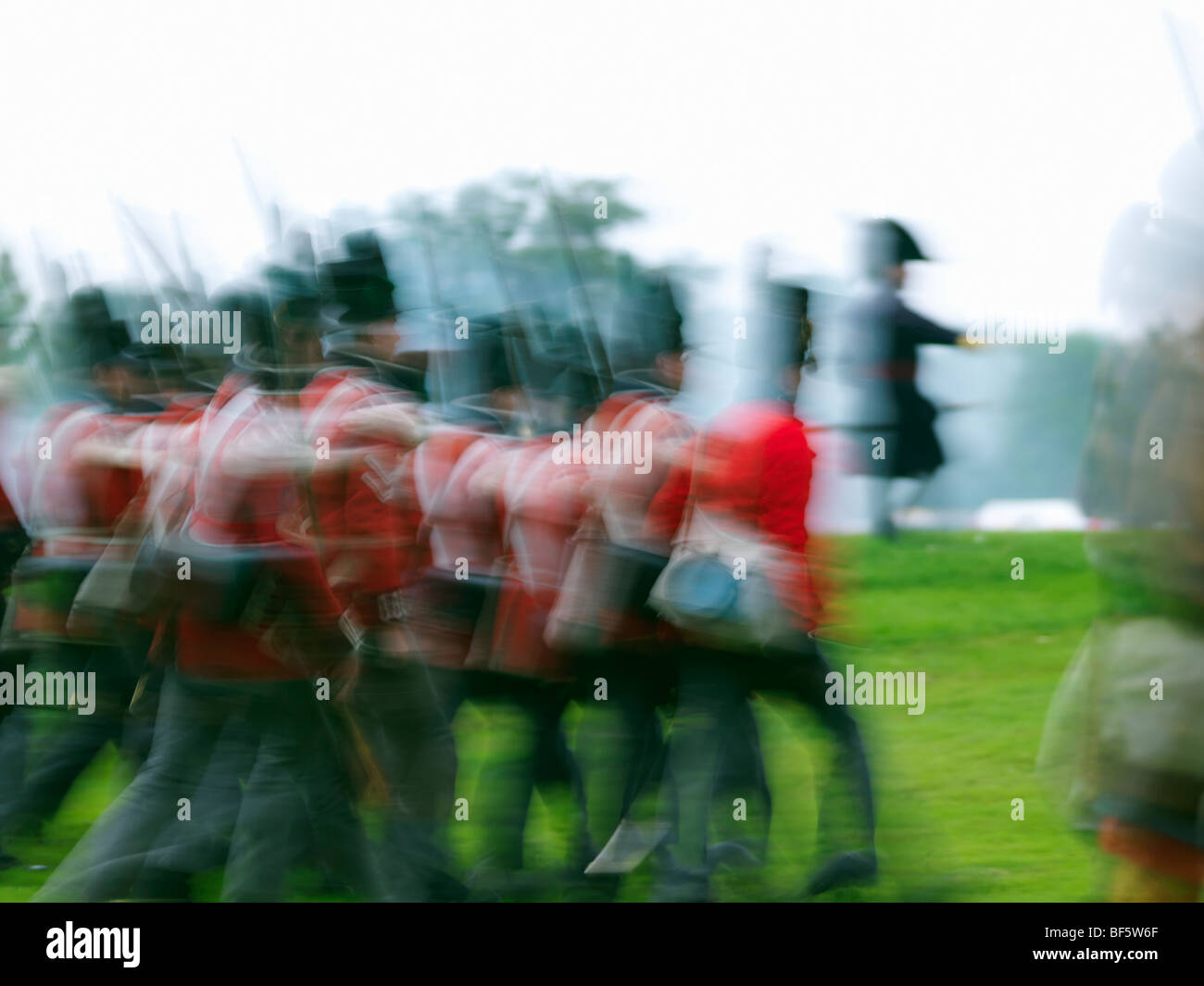 Canada, Ontario, Fort Erie, Old Fort Erie, War of 1812 reenactors in period costume as British soldiers in a battle scene Stock Photo