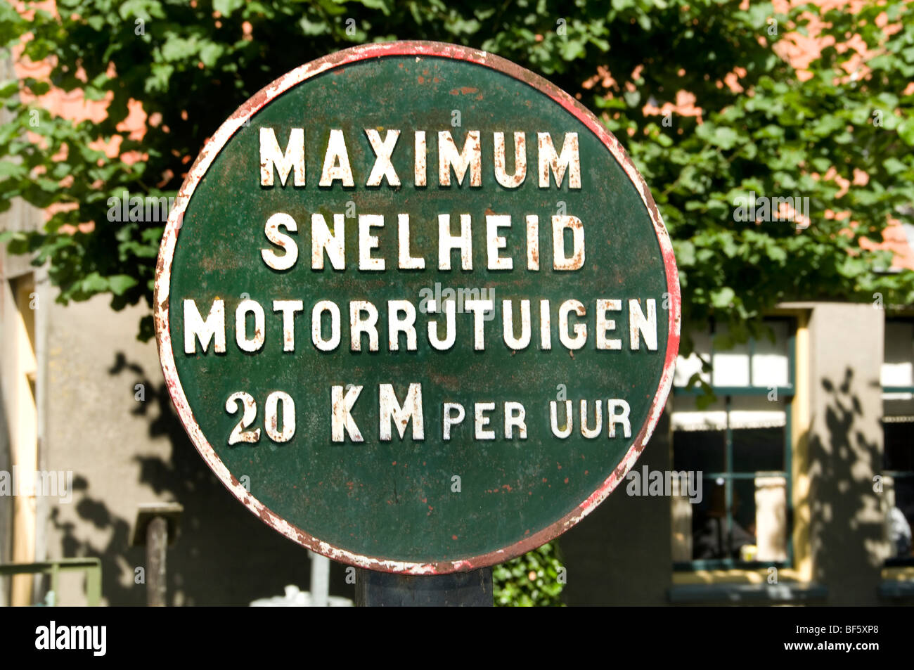 Traffic Sign 20 km Enkhuizen Zuiderzeemuseum Netherlands Zuiderzee museum Stock Photo