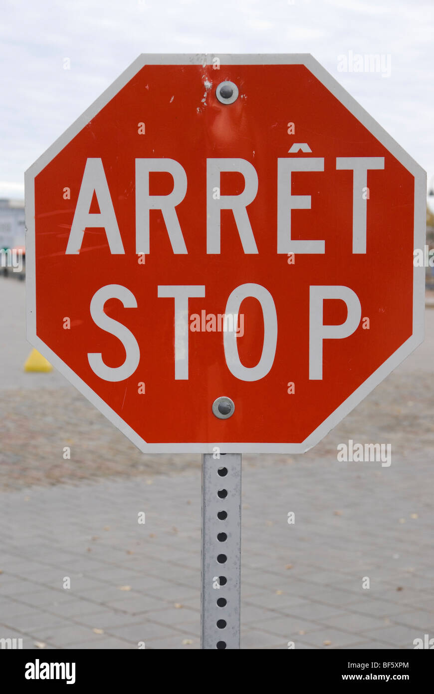 French Canadian Bilingual Stop sign in Montreal, Quebec, Canada Stock