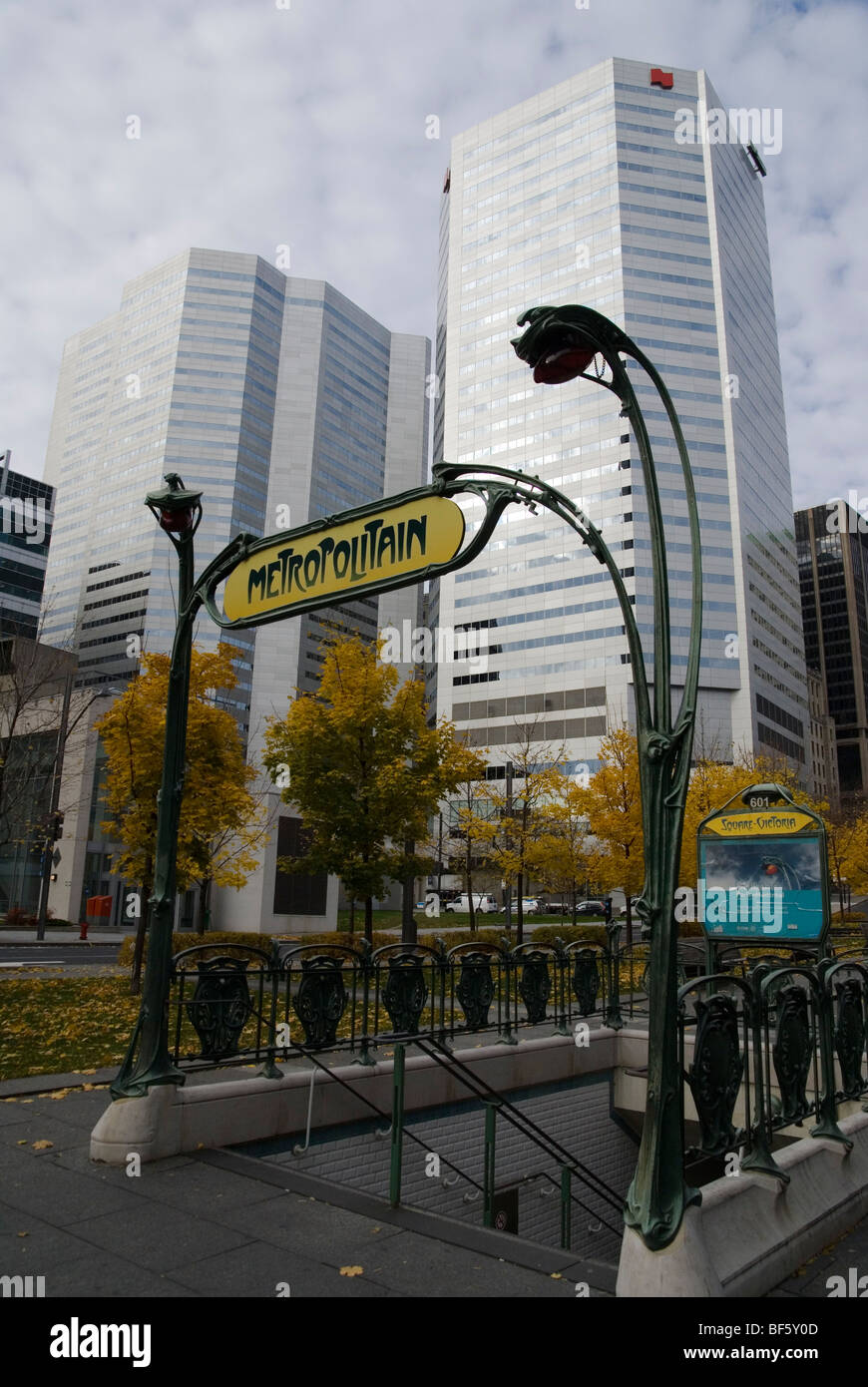 Historic art nouveau entrance at SquareVictoria metro station in