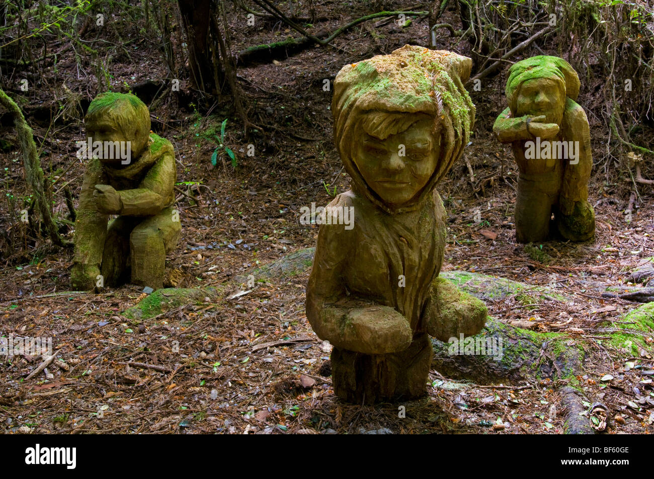 The Little People, redwood carvings from the story of Paul Bunyan