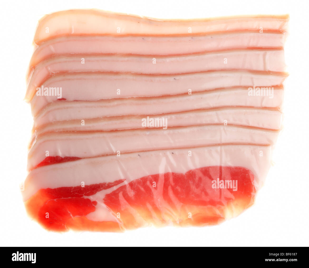 vacuum pack of raw back bacon from organic british saddleback pigs