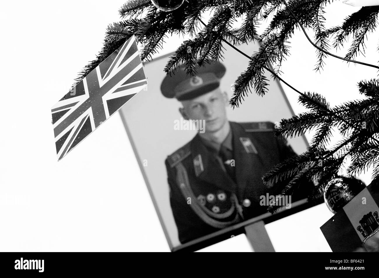 Picture of soviet soldier at the former East-West Berlin border with Union Jack, Berlin, Germany, Europe Stock Photo