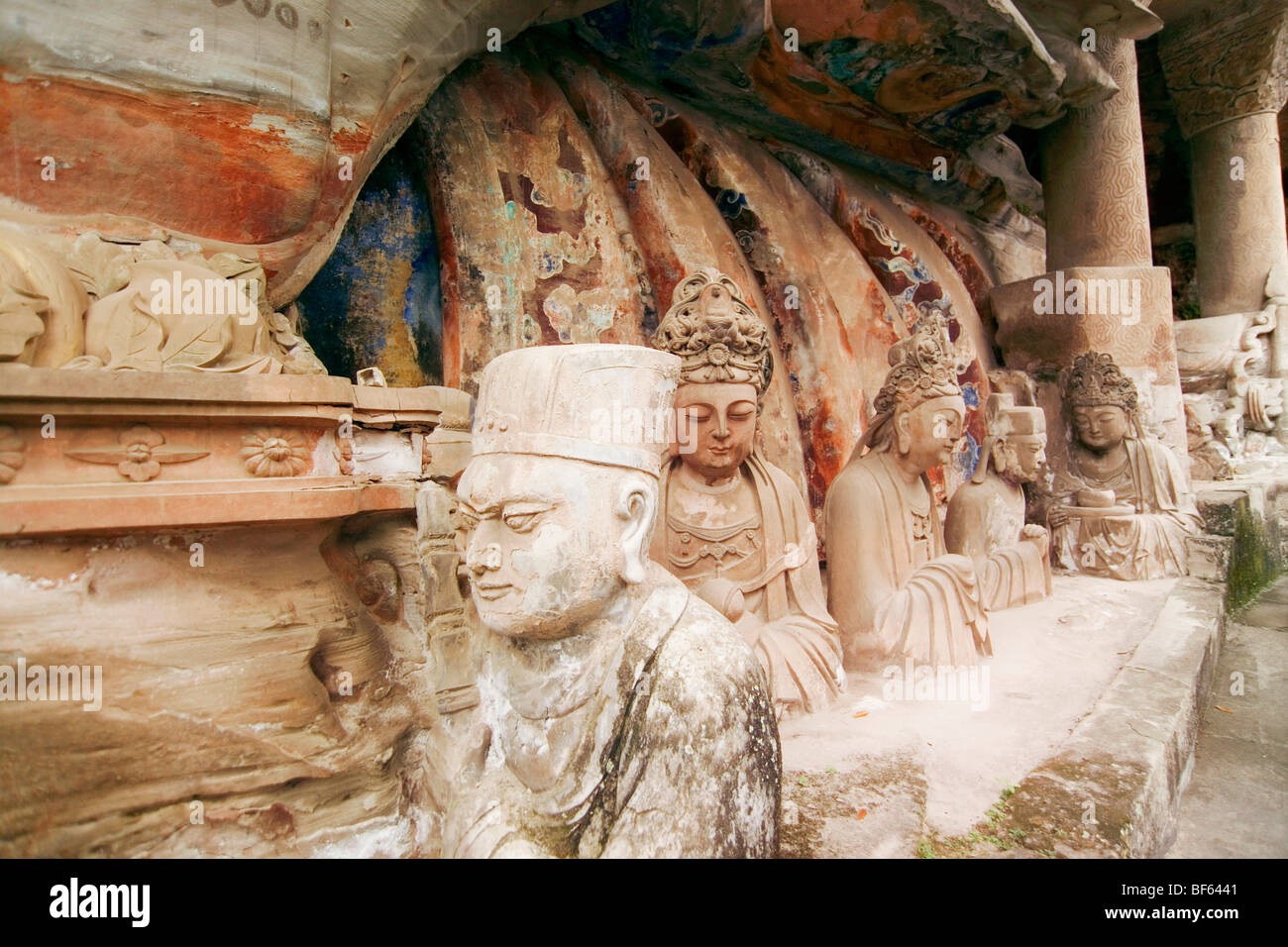 Exquisite detailed carving of disciples of Buddha and the Reclining ...