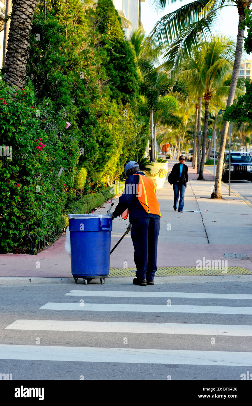 Street Cleaner on South Beach Miami Stock Photo Alamy