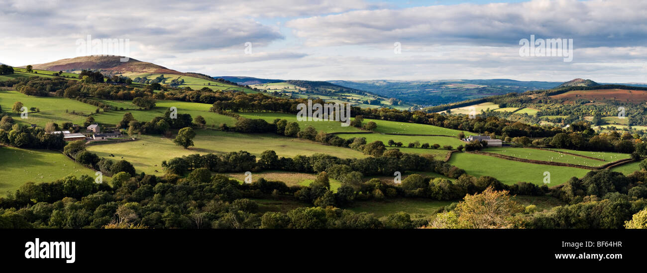 Panoramic picture over the Usk valley taken from Llangynidr moors on the B4560 Brecon Beacons national Park, Mid Wales Stock Photo