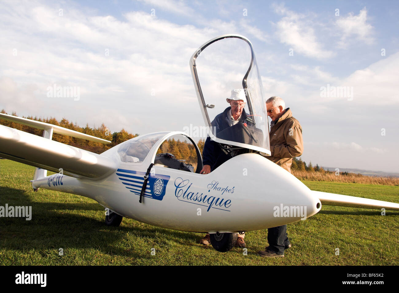 Man having a gliding lesson, Yorkshire Gliding Club, Sutton Bank, North