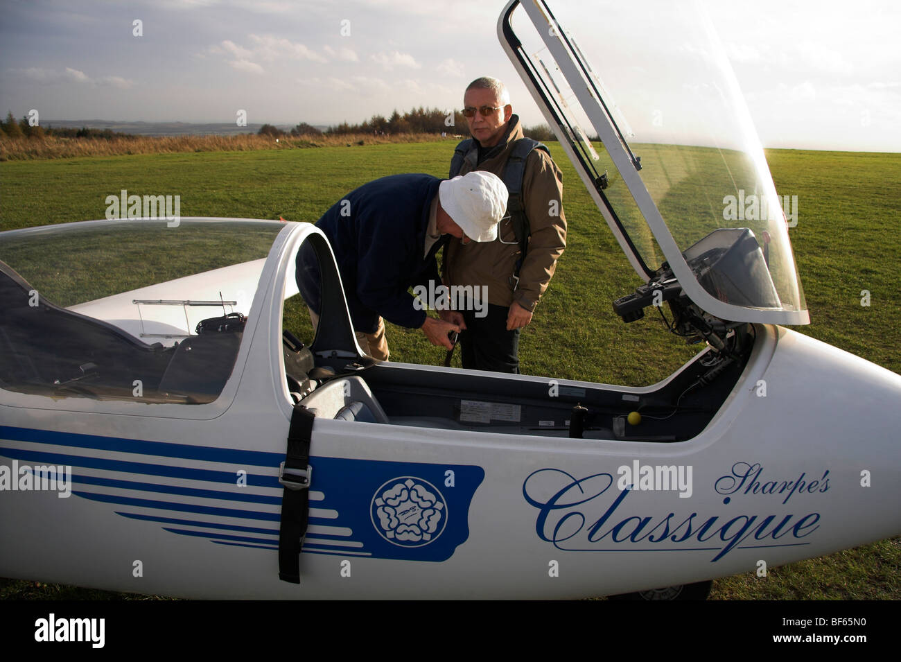 Man having a gliding lesson, Yorkshire Gliding Club, Sutton Bank, North