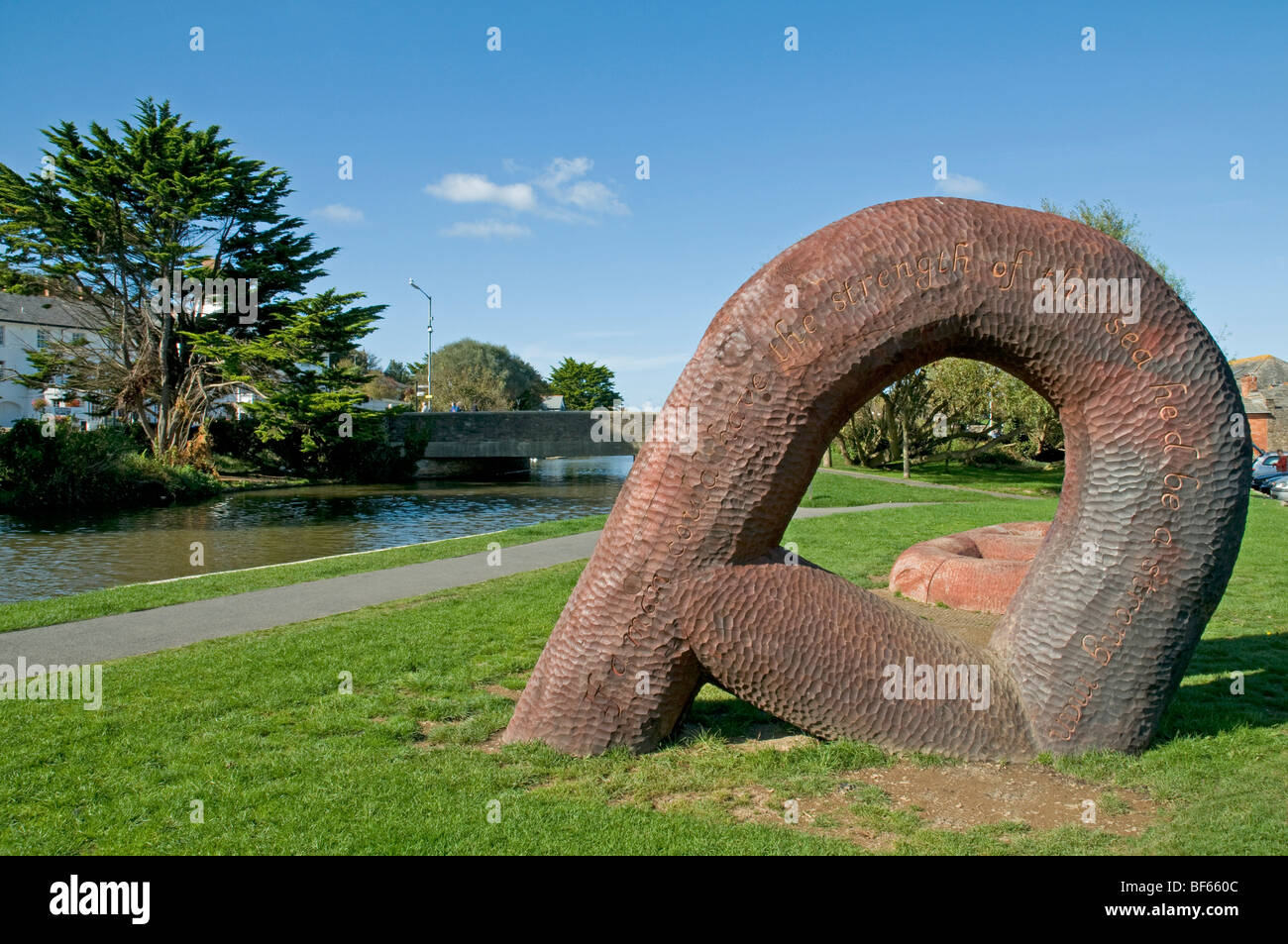 Curious wooden sculpture beside the canal at Bude in north Cornwall