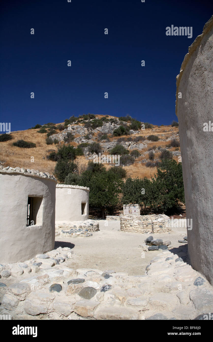 reconstruction of Choirokoitia ancient neolithic village settlement republic of cyprus Stock Photo