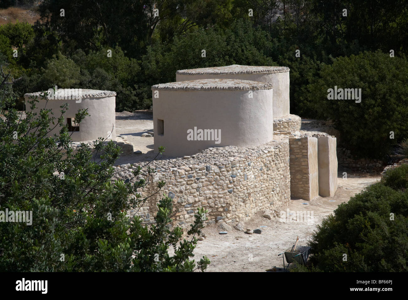 reconstruction of Choirokoitia ancient neolithic village settlement republic of cyprus Stock Photo